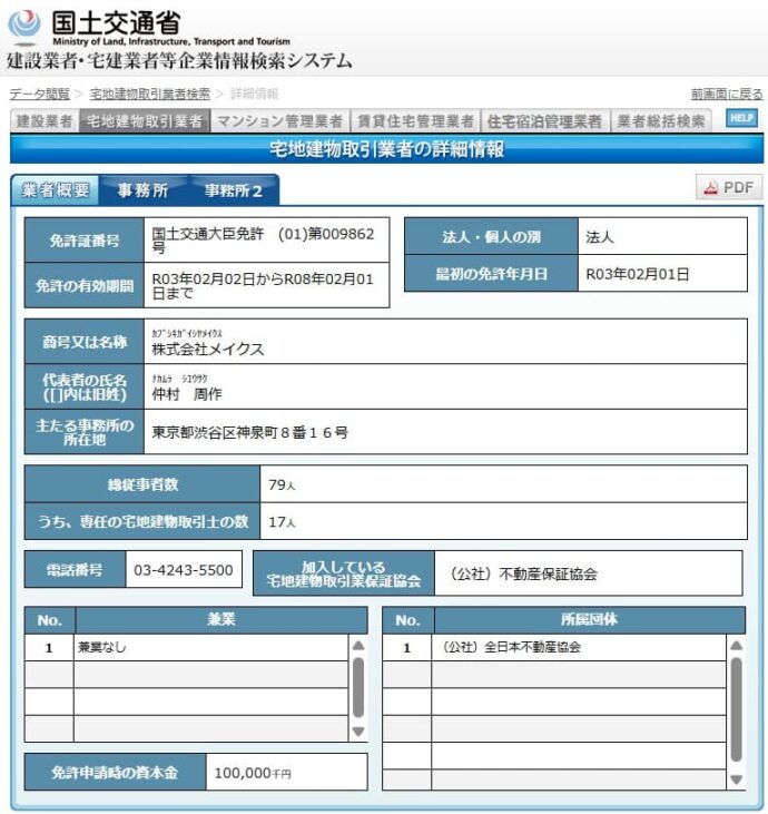 宅建業者等企業情報検索システム