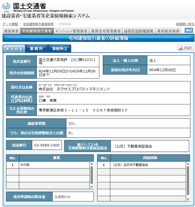 宅建業者検索【ネクサスプロパティマネジメント】