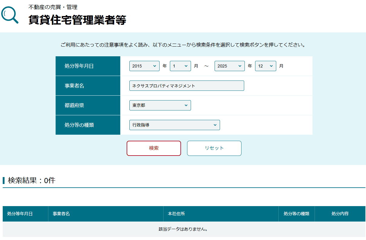ネガティブ情報等検索サイト【ネクサスプロパティマネジメント】