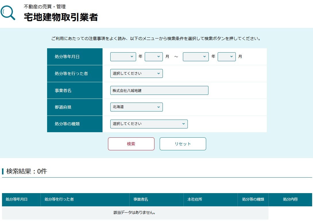 ネガティブ情報等検索サイト【八城地建】